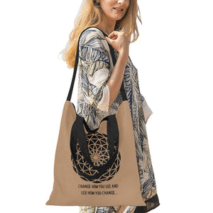 Canvas Tote Bag "Change how you see and see how you change" peru brown/Medium