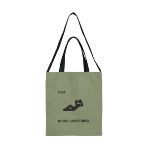 Canvas Tote Bag "Relax, nothing is under control" olive color /Medium