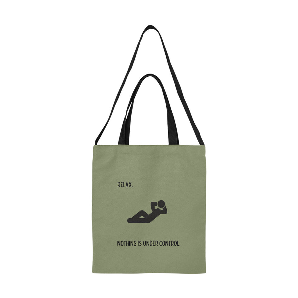 Canvas Tote Bag "Relax, nothing is under control" olive color /Medium