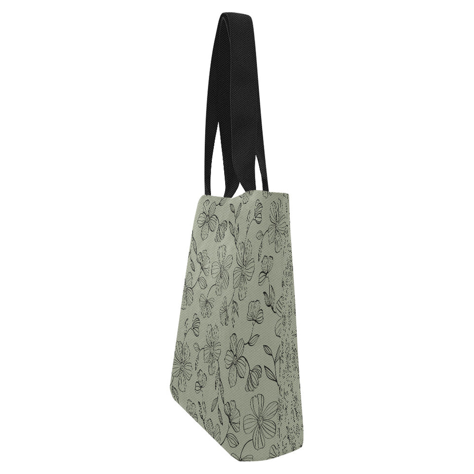 Canvas Tote Bags grey with flowers drawing (Set of 2)