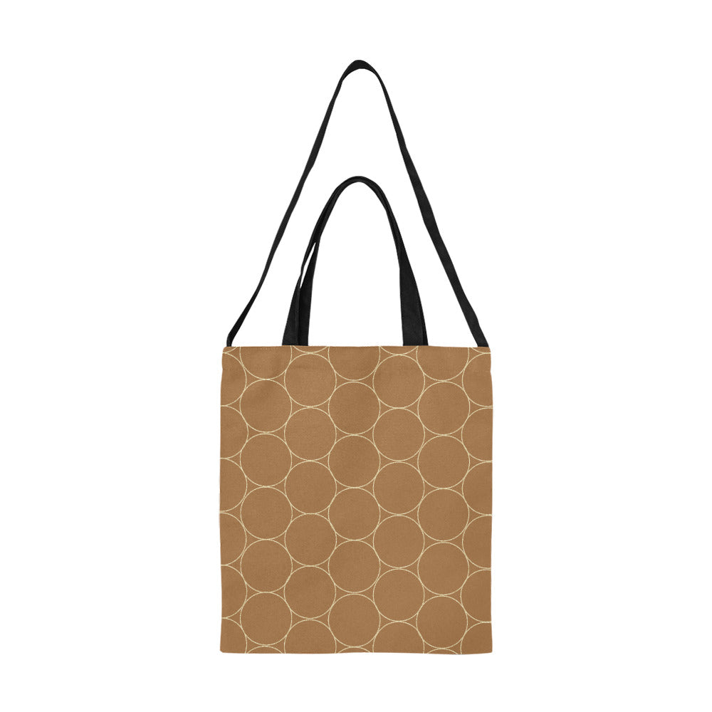 Canvas Tote Bag Gold circles /camel color /Medium