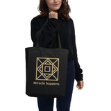 100% Organic cotton Tote Bag -  Geometric gold print "Miracles happen" /black