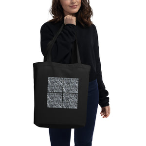 100% Organic cotton Tote Bag mosaic in shades of grey /black