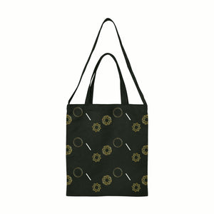 Canvas Tote Bag Gold & white pattern /black/ Medium