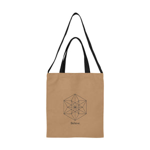 Canvas Tote Bag  Sacred geometry "Believe" / Peru brown  /Medium