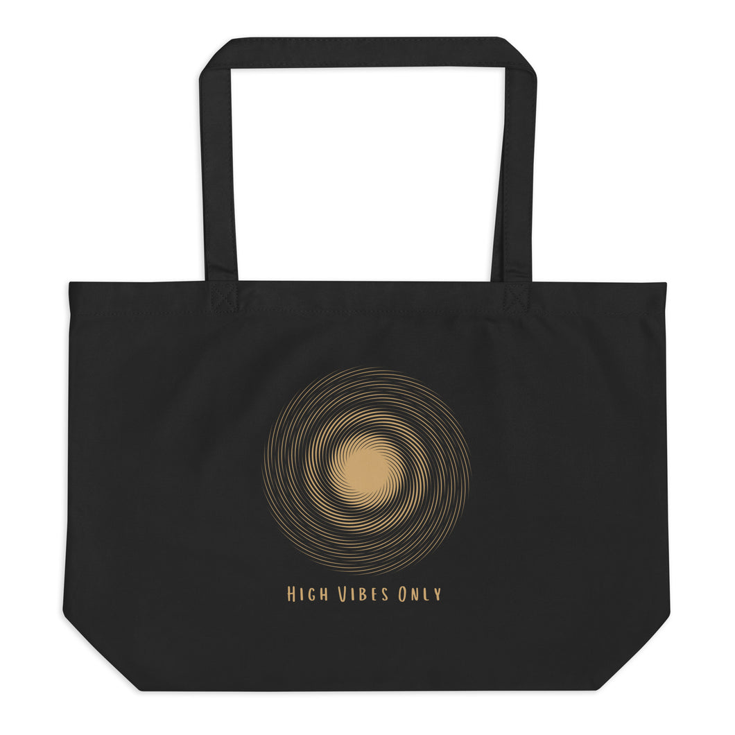 Large 100% Organic cotton Tote bag - Black with Gold circles 