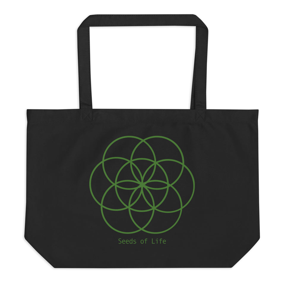 Large 100% Organic Cotton Tote bag - Seeds of Life /black/oyster