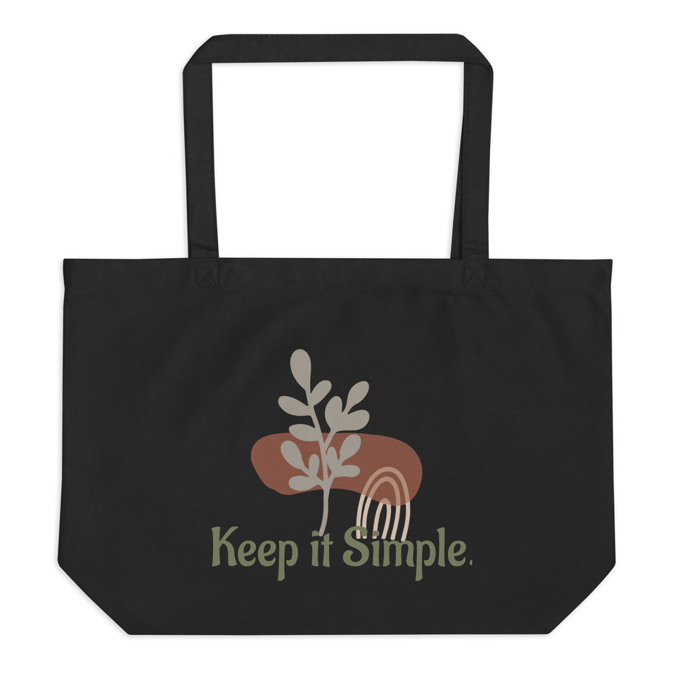 Large 100% Organic Cotton Tote bag "Keep it Simple" /black/oyster