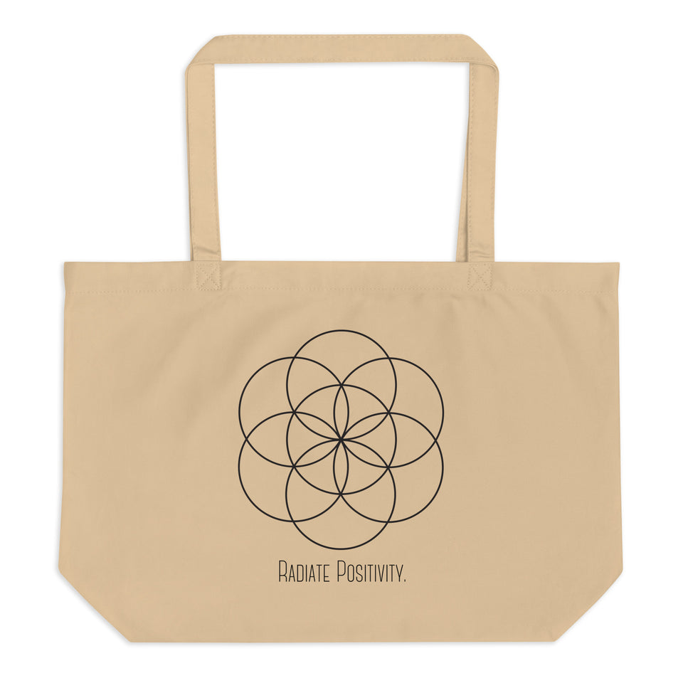 Large 100% Organic cotton Tote bag "Radiate Positivity" /oyster