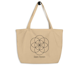 Large 100% Organic cotton Tote bag "Radiate Positivity" /oyster