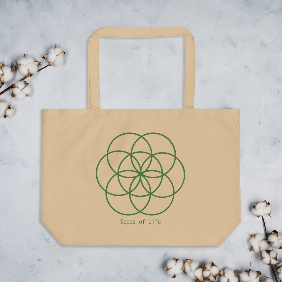 Large 100% Organic Cotton Tote bag - Seeds of Life /black/oyster