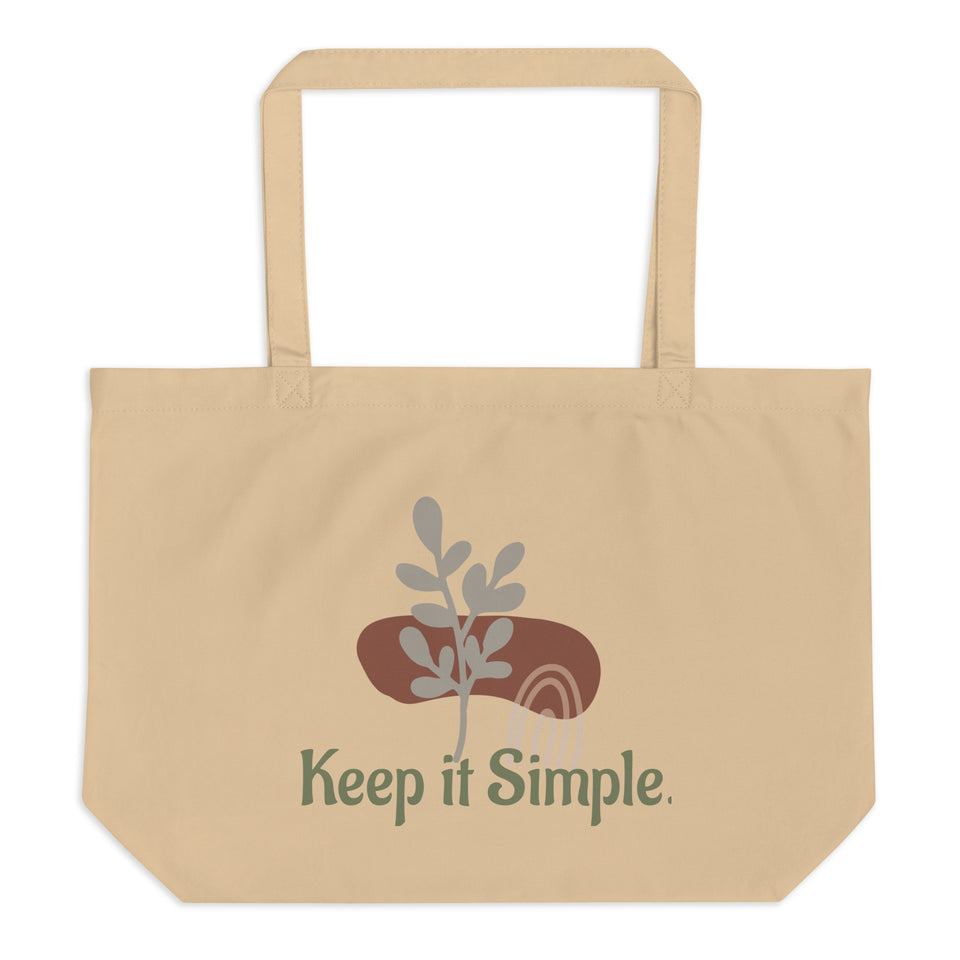 Large 100% Organic Cotton Tote bag "Keep it Simple" /black/oyster