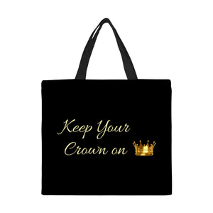 Large Canvas Tote Bag "Keep your crown on" text Printed - Gayolia