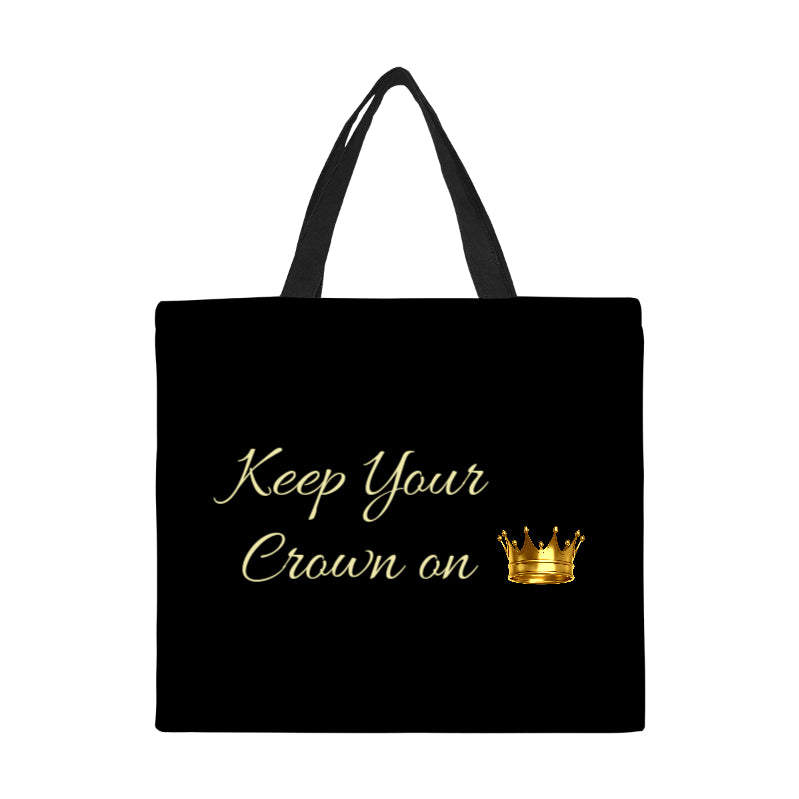 Large Canvas Tote Bag "Keep your crown on" text Printed - Gayolia